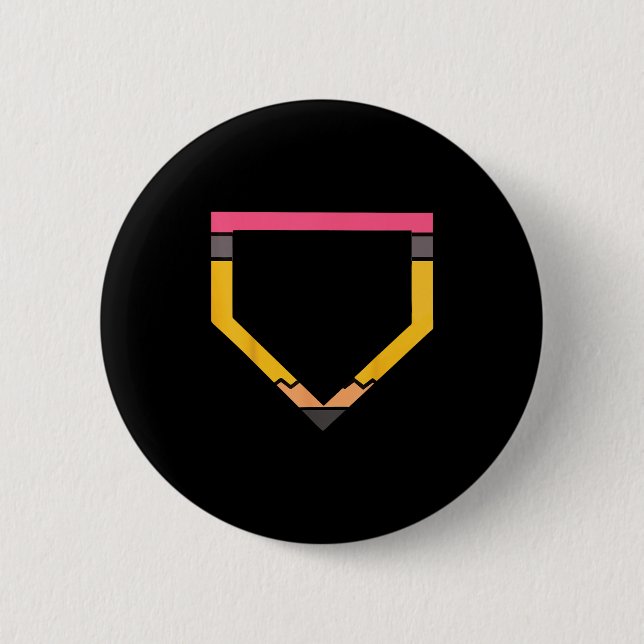 Pencil Home Plate Baseball Lovers Boys Kids Back T 6 Cm Round Badge (Front)