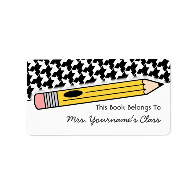 Pencil & Houndstooth School Book Label (Front)