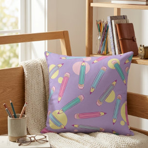 Pencil Party Lavender Throw Pillow