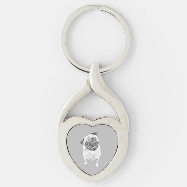 Pencil Pug Dog Heart Key Chain (Front)