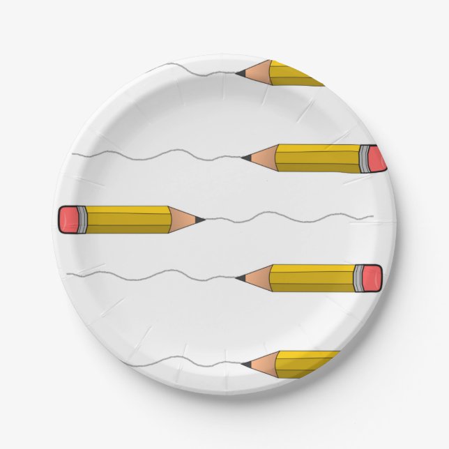 Pencil scrabble on white paper plate (Front)