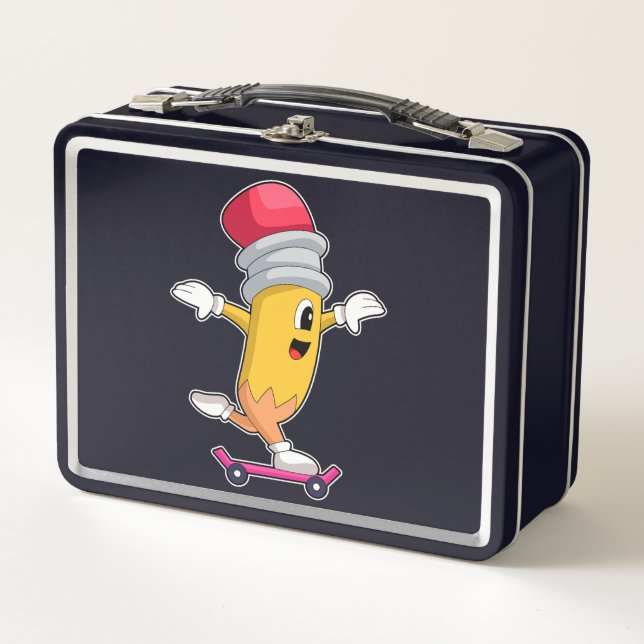 Pencil Skater Skateboard Metal Lunch Box (Front)