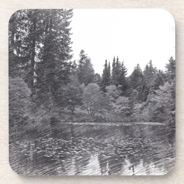 pencil sketch botanical garden, trees, bushes coaster (Front)