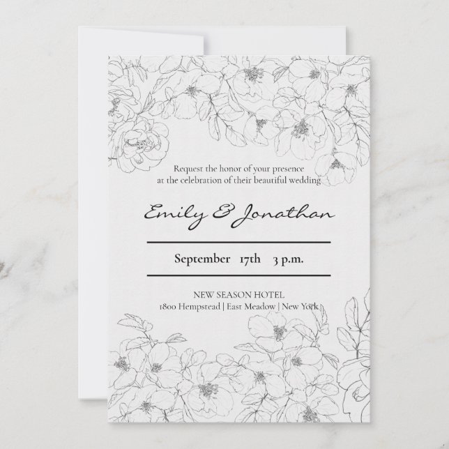 Pencil Sketch Floral | Minimalist Wedding Invitation (Front)