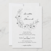 Pencil Sketch Floral Wreath | Minimalist Wedding
