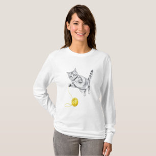 Pencil Sketch of a Tabby Cat at Play T-Shirt