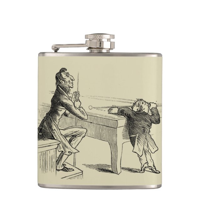 Pencil Sketch of Two Men Playing Pool Hip Flask (Front)