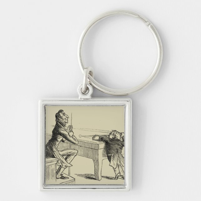 Pencil Sketch of Two Men Playing Pool Key Ring (Front)