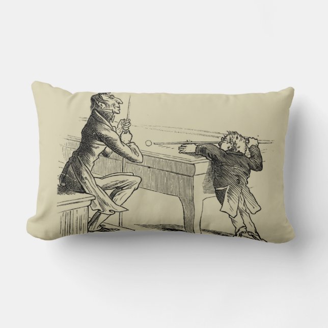 Pencil Sketch of Two Men Playing Pool Lumbar Cushion (Front)