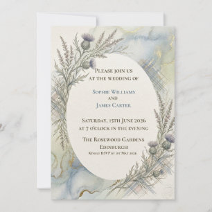 Pencil Sketch Thistle Oval Wedding Invitation