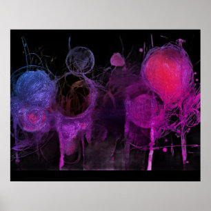 Pencil Style Drawing of Purple + Blue Bubbles Wall Poster