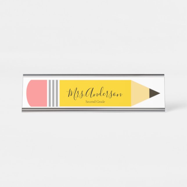 Pencil Teacher School Classroom Desk Name Plate (Front)