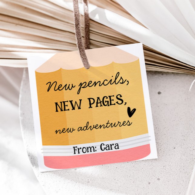 Pencil Teacher School Square Favour Tags (Teacher Pencil School Square Favor Tags)