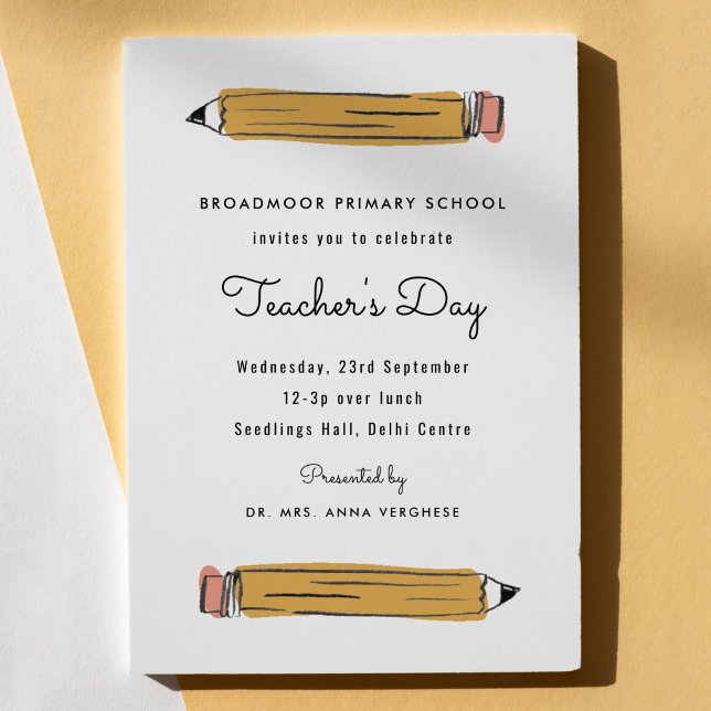 Pencil Teachers Day Invitation (No. 2 pencil illustration Teacher's Day invitation.)