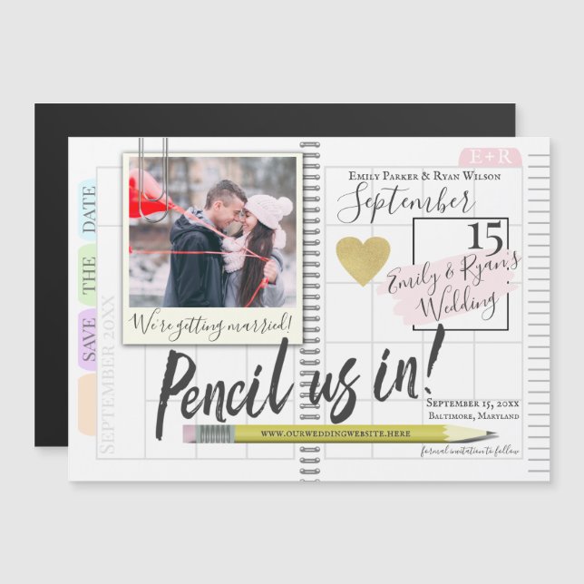 Pencil Us In Bullet Journal Calendar Save the Date Magnetic Invitation (Front/Back)