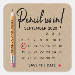 Pencil Us In Calendar Cardboard Save The Date Square Sticker