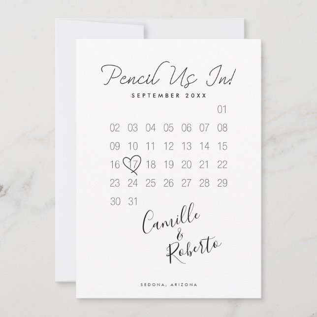 Pencil Us In Calendar Modern Minimal Couple Photo Save The Date (Front)