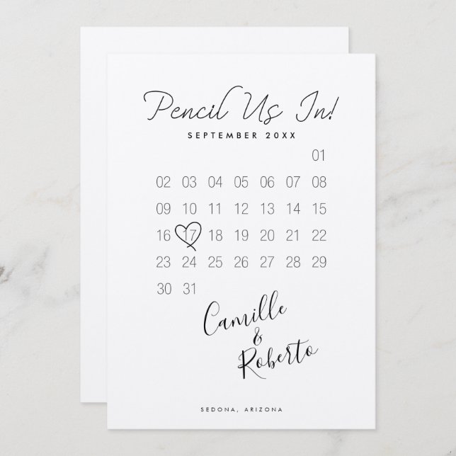 Pencil Us In Calendar Modern Minimal Couple Photo Save The Date (Front/Back)