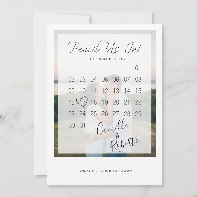 Pencil Us In Calendar Modern Minimal Couple Photo Save The Date (Front)