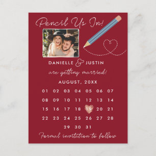 "Pencil Us In" Modern Calendar Save the Date Announcement Postcard