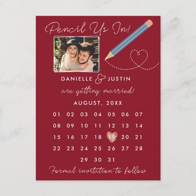 "Pencil Us In" Modern Calendar Save the Date Announcement Postcard (Front)