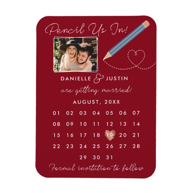 "Pencil Us In" Modern Calendar Save the Date Magnet (Vertical)