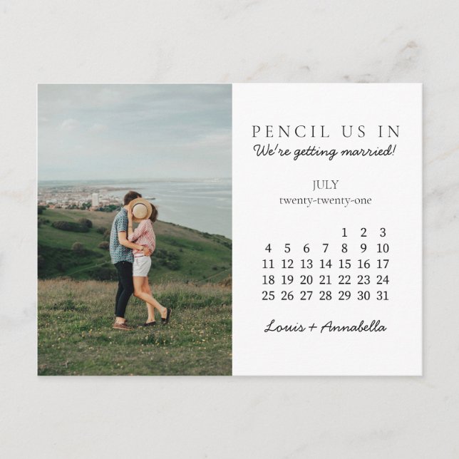 Pencil Us In Save the Date July 2021 Calendar Postcard (Front)