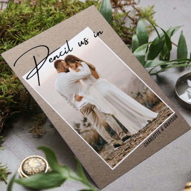 Pencil Us In Save The Date Photo Wedding Announcem Announcement Postcard (Creator Uploaded)