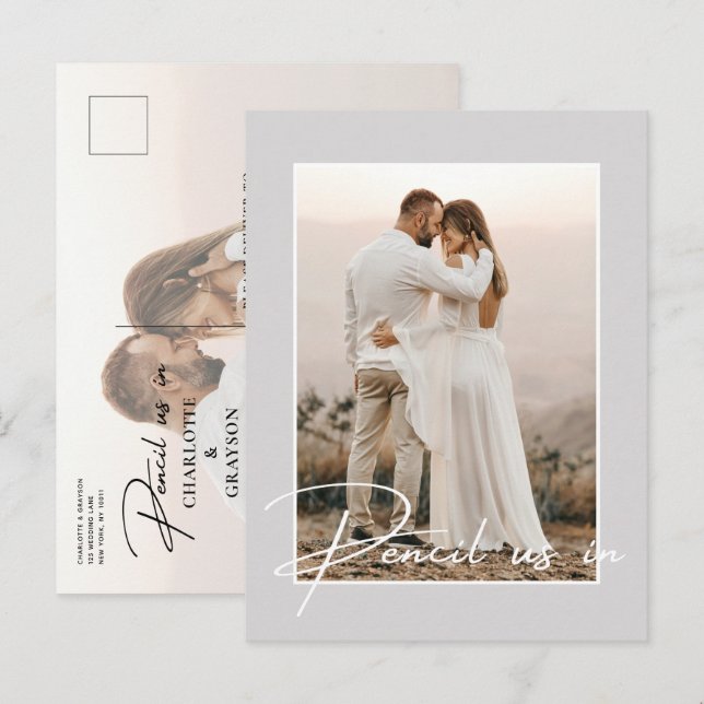 Pencil Us In Save The Date Photo Wedding Announcement Postcard (Front/Back)