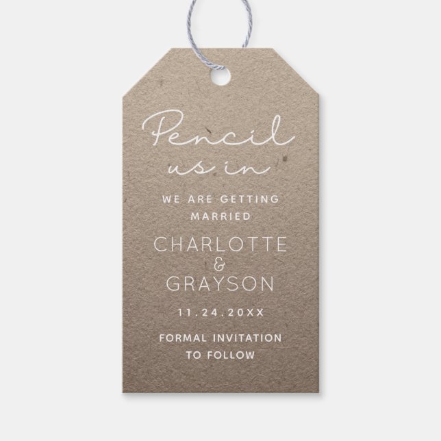 Pencil Us In Save The Date Photo Wedding Gift Tags (Front)