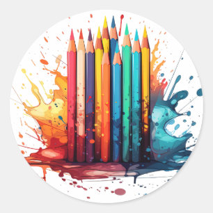 Pencil Watercolor Classic Round Sticker