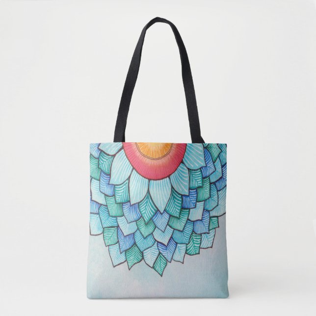 Pencil Watercolor Tropical Flower Tote Bag (Front)