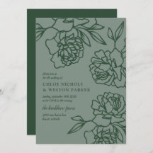 Penciled Peonies Modern Emerald Green Wedding