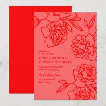 Penciled Peonies Modern Red Wedding
