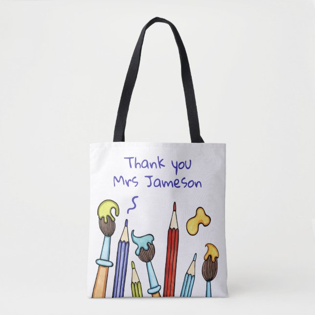 Pencils and Paintbrushes Thank You Teacher Gift Tote Bag (Front)