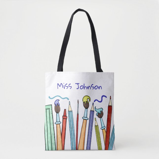 Pencils and Paintbrushes Thank You Teacher Gift Tote Bag (Front)