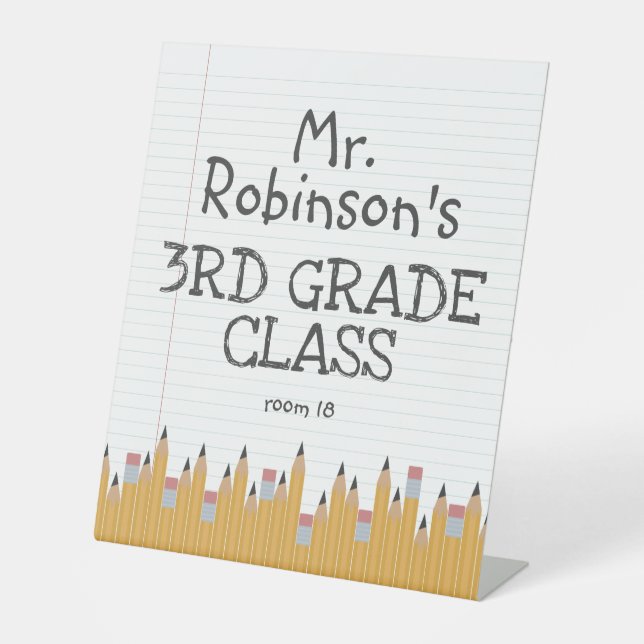Pencils and Paper Personalised Classroom Sign (Front)