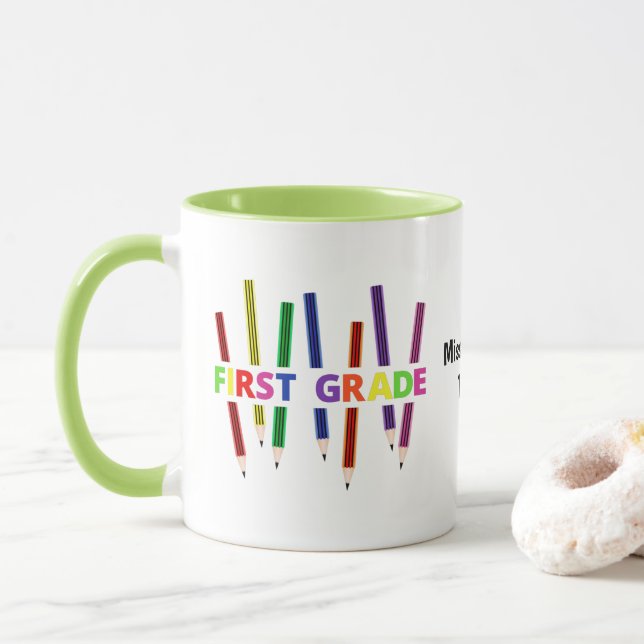 Pencils First Grade Customisable Teacher Mug (With Donut)