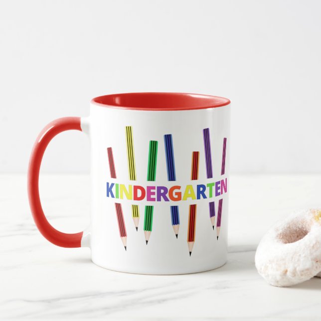 Pencils Kindergarten Teacher Mug (With Donut)