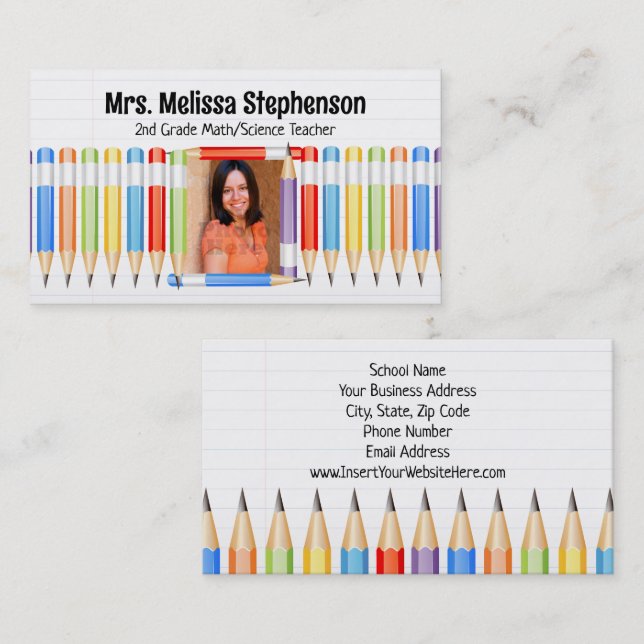 Pencils Photo Teacher Tutoring School Education Business Card (Front/Back)