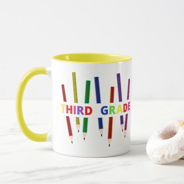 Pencils Third Grade Teacher Mug (With Donut)