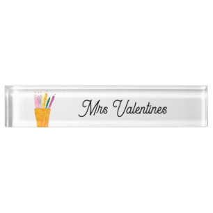 Pencils Watercolor Teacher School Cute Modern Nameplate