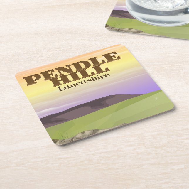 Pendle Hill Lancashire Square Paper Coaster (Angled)