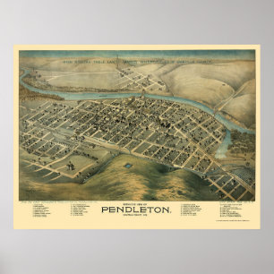 Pendleton, OR Panoramic Map - 1890's Poster