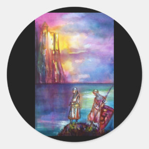 PENDRAGON Mediaeval Knights,Lake Sunset,Fantasy Classic Round Sticker