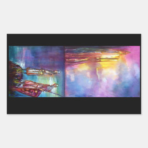 PENDRAGON Mediaeval Knights,Lake Sunset,Fantasy Rectangular Sticker