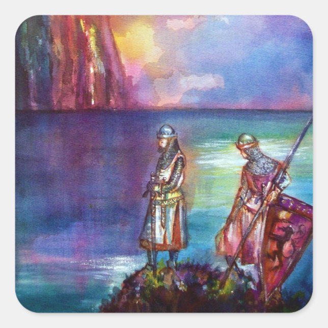 PENDRAGON Mediaeval Knights,Lake Sunset,Fantasy Square Sticker (Front)