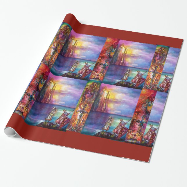 PENDRAGON Mediaeval Knights,Lake Sunset,Fantasy Wrapping Paper (Unrolled)