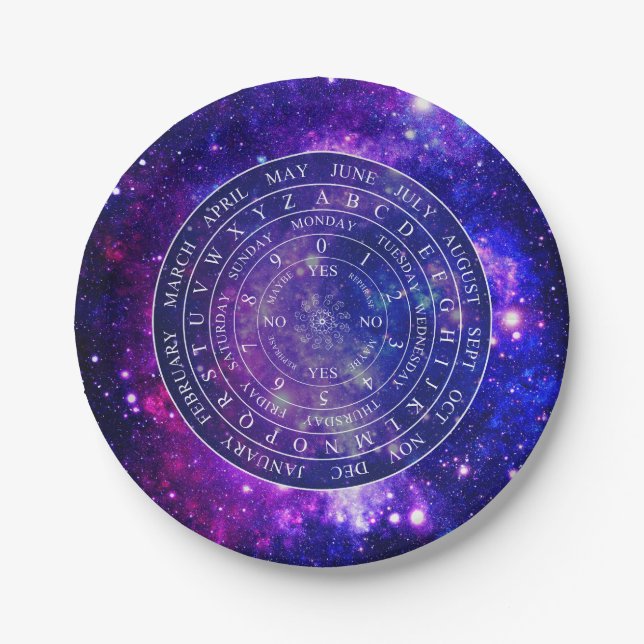 Pendulum Board Chart Divination Game Purple Space Paper Plate (Front)