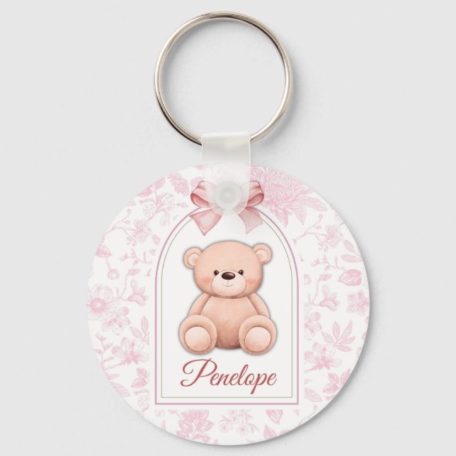 Penelope | Custom Pink Teddy Bear Nursery Design  Key Ring (Front)